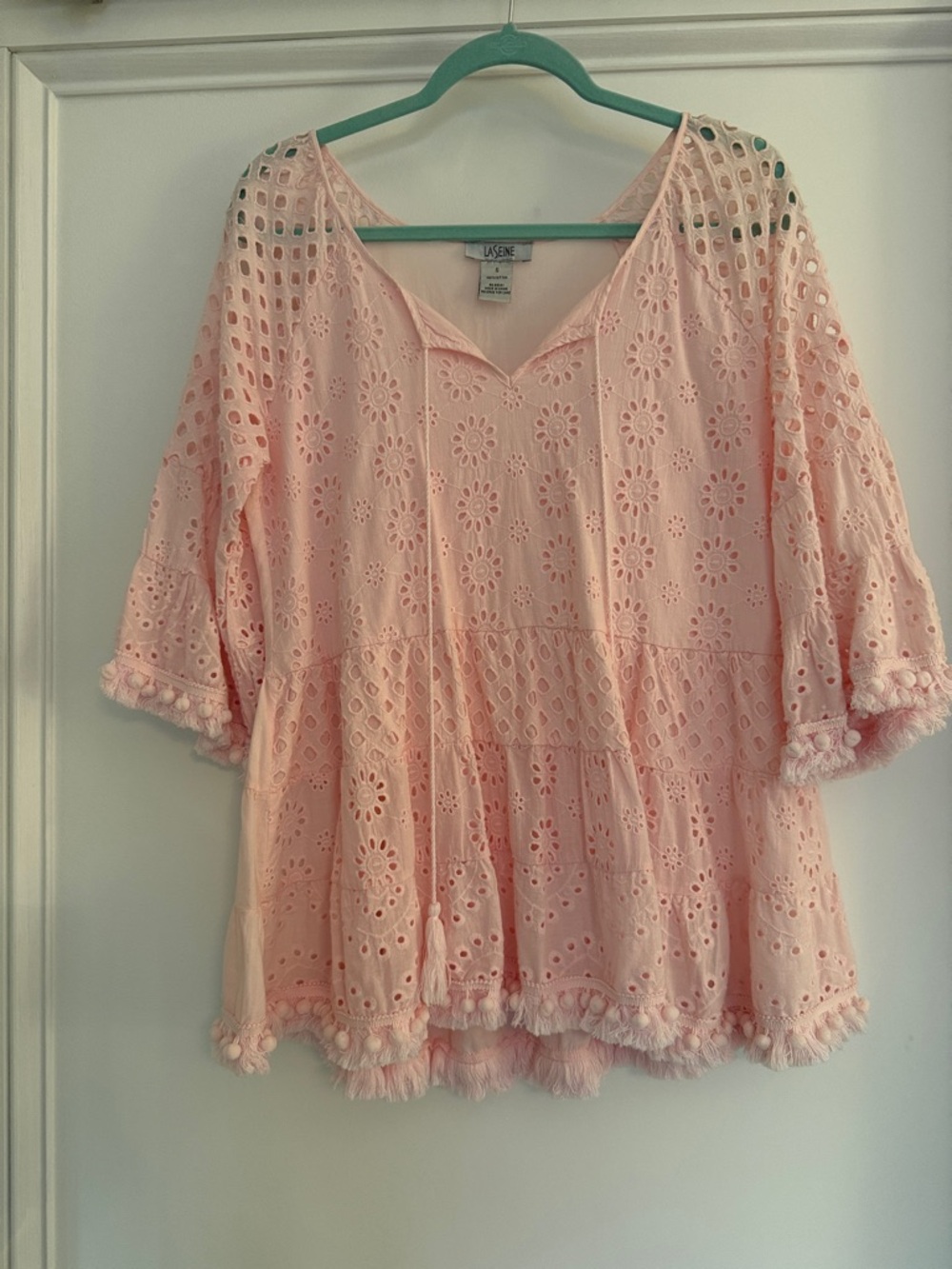 Lisette Blush Pink Eyelet Pom-Pom Tunic Top